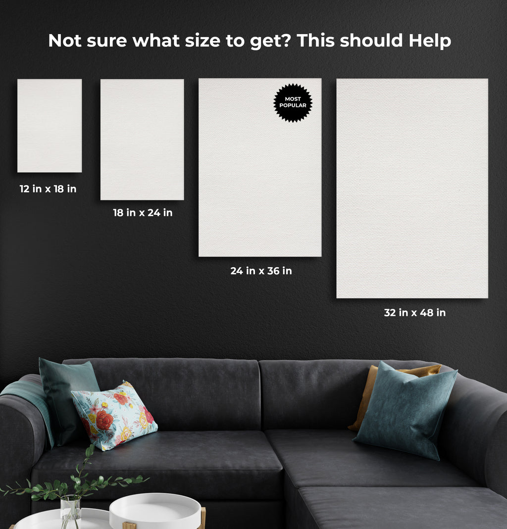 Canvas District horizontal canvas size guide showing available wall art dimensions