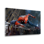 Spider-Man action pose canvas wall art gallery-wrapped on pine frame, side angle product view