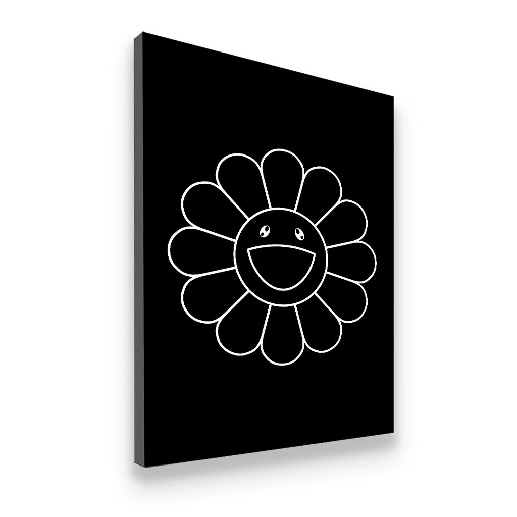 Sunflower Outline Takashi Murakami Canvas Wall Art side angle showing wrapped canvas depth and print detail