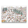 Busy ski slope seek-and-find canvas wall art with hundreds of colorful illustrated characters on a snow-covered mountain